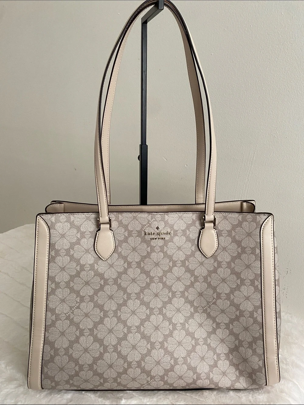 Kate Spade New York Signature Spade Flower East West Laptop Tote in Dark Beige